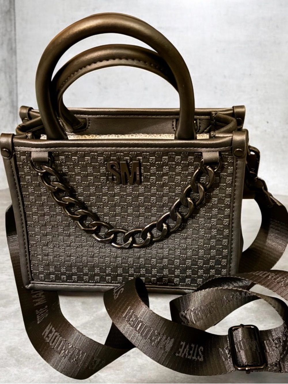 Steve Madden Black Monogram Mini Satchel Crossbody Bag - NWOT